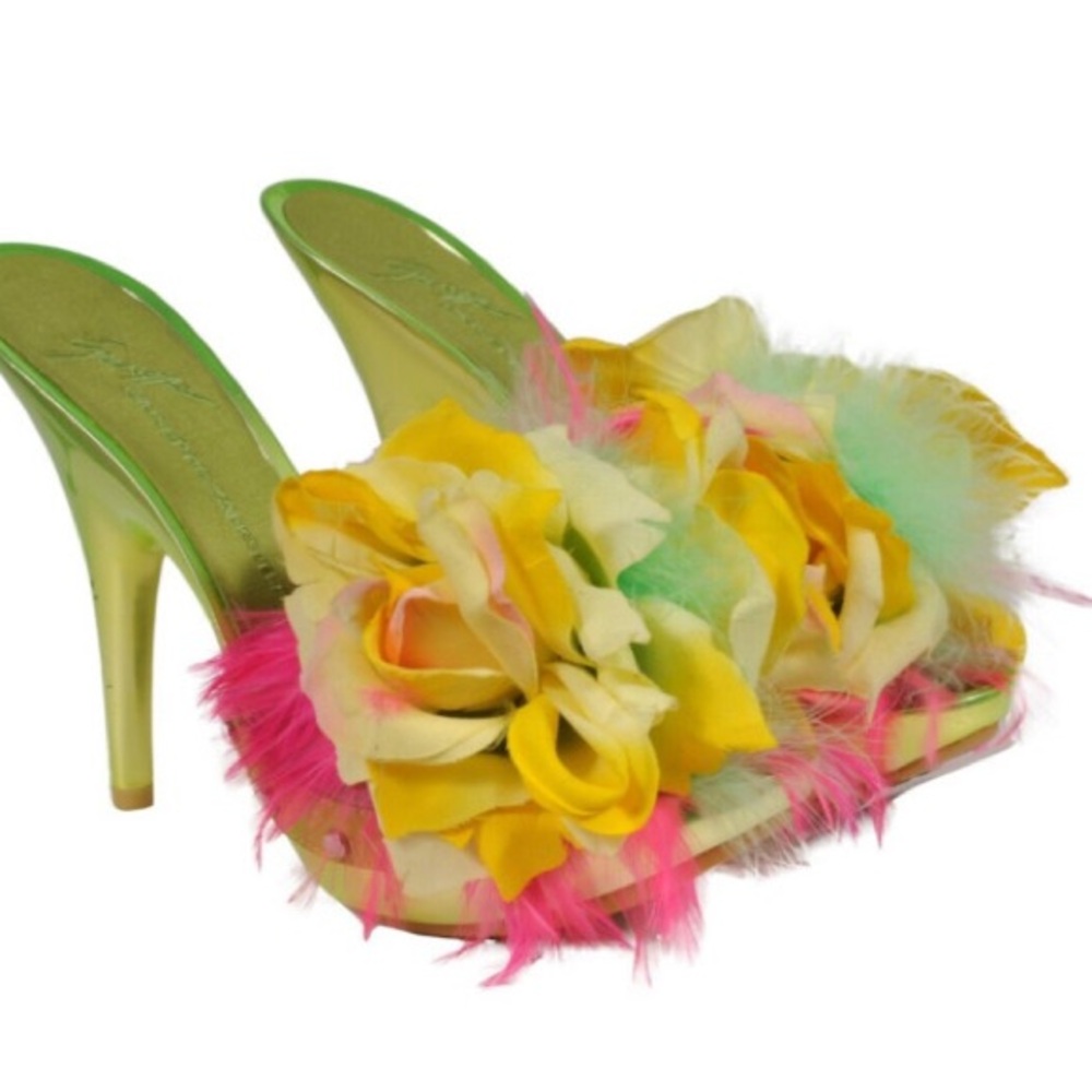 in search of these metallic green giuseppe flower heels